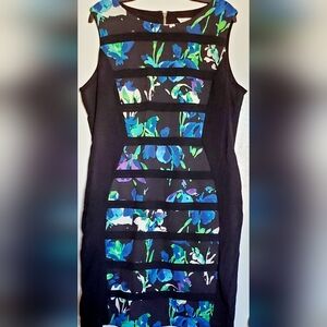 Peter Nygard Blue and Black Floral Midi Dress